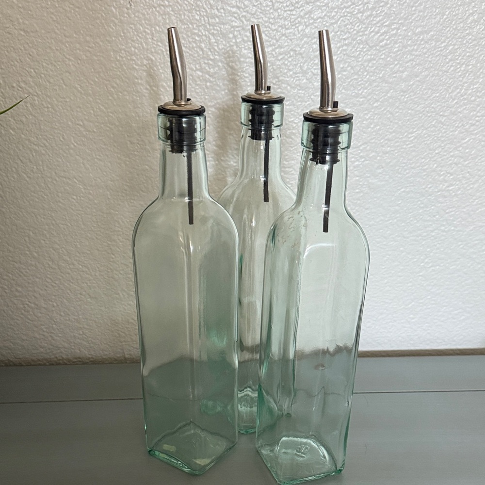 Three Glass Olive Oil Bottles with Pour Spouts